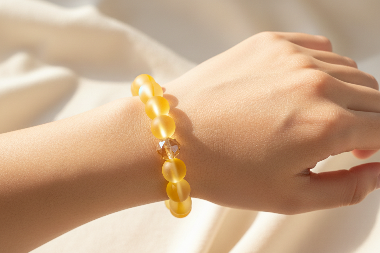 Frosted Amber Bracelet Hand Close-up