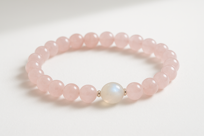 rose quartz bracelet with 1 moonstone accent
